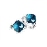 Sterling Silver Cushion Shape Balinese Statement Ring With London Blue Topaz Quartz
